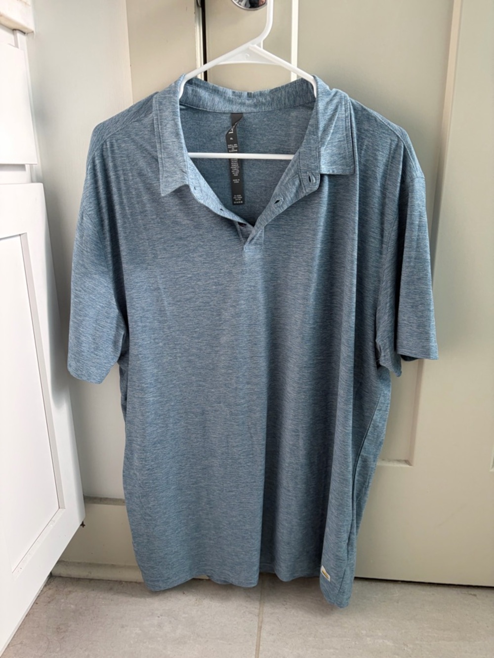 Vuori Heather Slate Blue Strato Tech Polo - Short Sleeve Performance Shirt